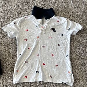 Kids Abercrombie White Polo Shirt with Embroidered Flags